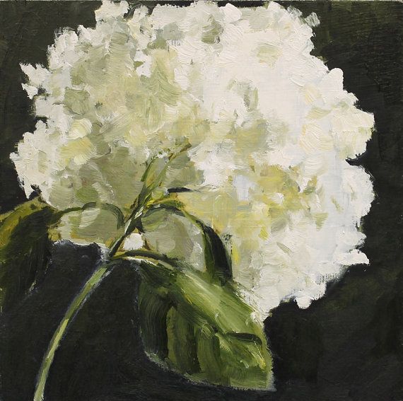 Hydrangea Flower Still Life Painting Original Oil on Wood Panel 10x10 inch Wall Decor on Etsy, $177.55