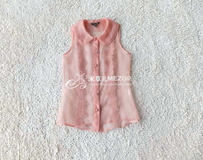 外贸原单尾货 100%真丝欧根纱无袖衬衫 黑色 粉色 藕粉