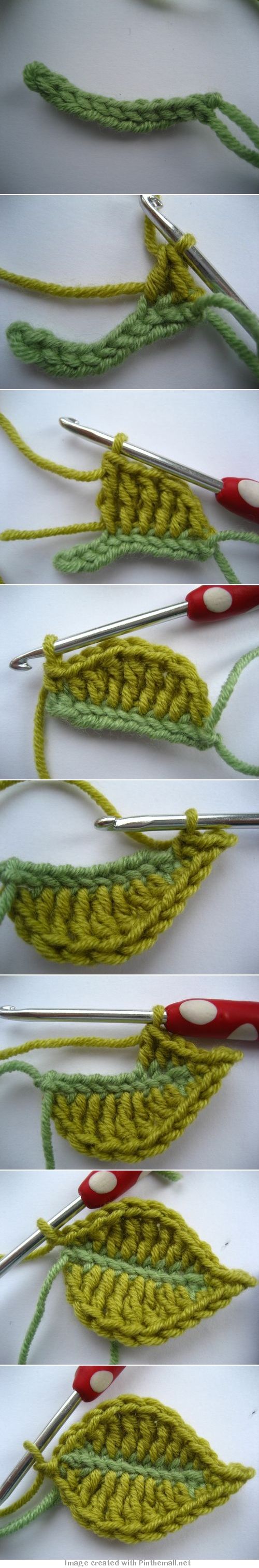 #Crochet #Tutorial - &amp;quot;Clear pictures and text. I especially love the contrasting colored leaf vein. Spring is a great time to crochet some leaves!&amp;quot; comment via #KnittingGuru