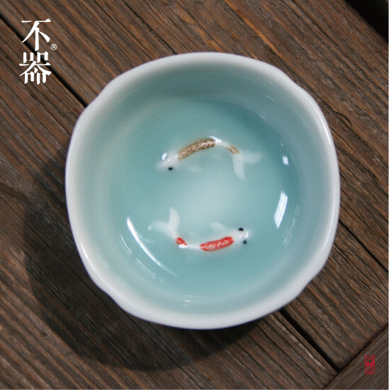 不器家 青瓷双鱼茶杯.逐鱼 体验