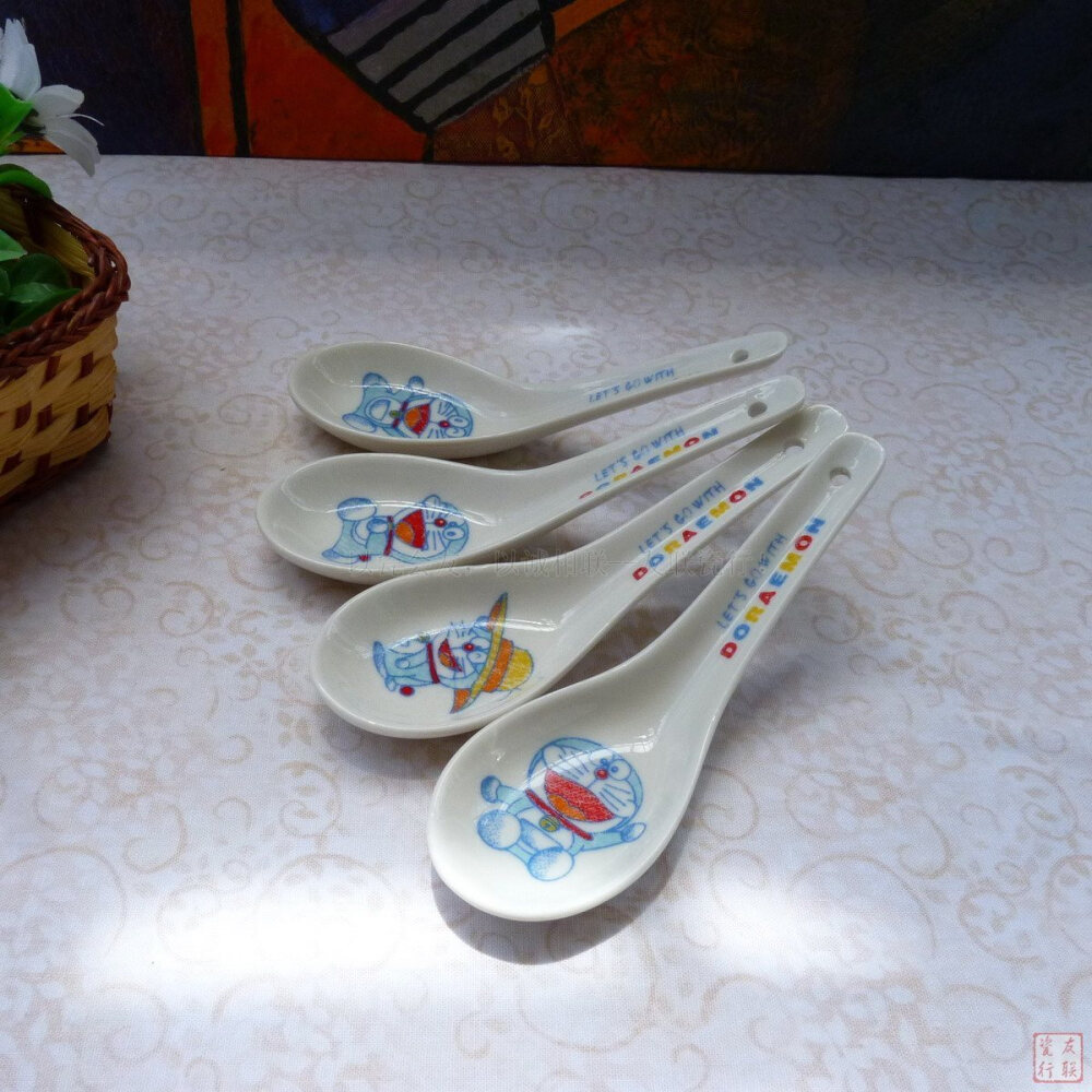 机器猫多啦a梦蜡笔画彩绘风格小叮当调羹勺子动漫创意陶瓷