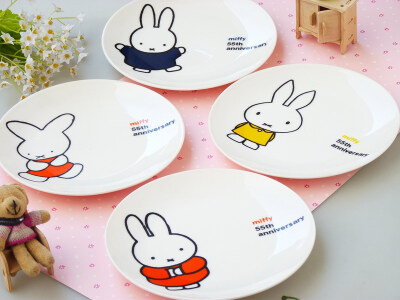 出口动漫卡通 米菲兔 miffy55周年纪念 米色餐菜盘 米饭碗 点心碟