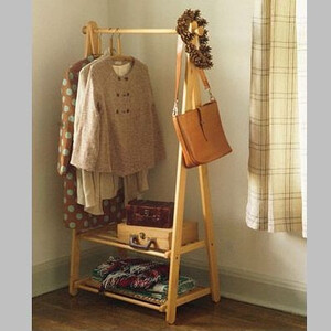 暖家良品 实木可移动双层衣架 衣帽架 储物架 简易衣柜 衣架的图片