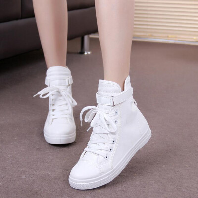 2014夏季新款高帮帆布鞋女 韩版潮白色休闲鞋学生板鞋内增高女鞋