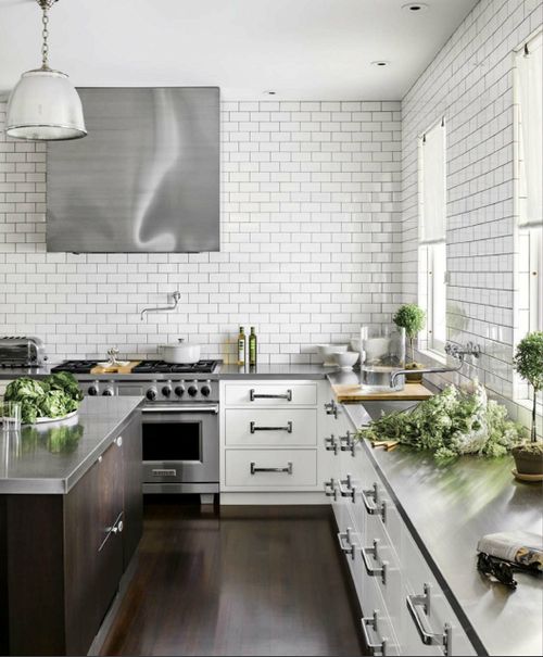 bright kitchen with dark floors