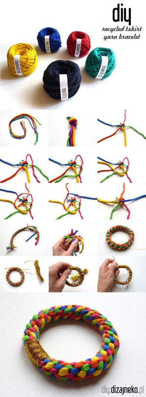 recycled tshirt yarn bracelet | bransoletka ze sznurka dzianinowego z recyklingu