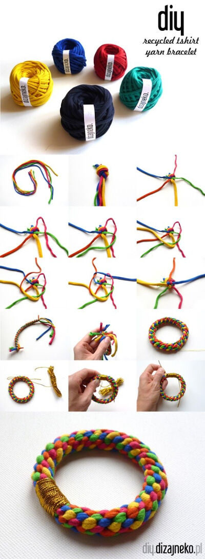 recycled tshirt yarn bracelet | bransoletka ze sznurka dzianinowego z recyklingu