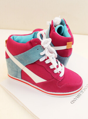 韩版内增高圆头坡跟鞋厚底鞋帆布松糕鞋单鞋高帮鞋运动鞋休闲鞋潮