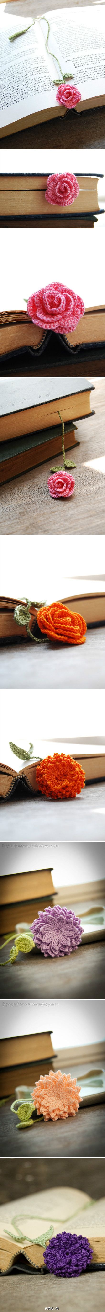 Pretty bookmarks - crochet flowers. Choose your favorite crochet flower pattern and color. Voila!