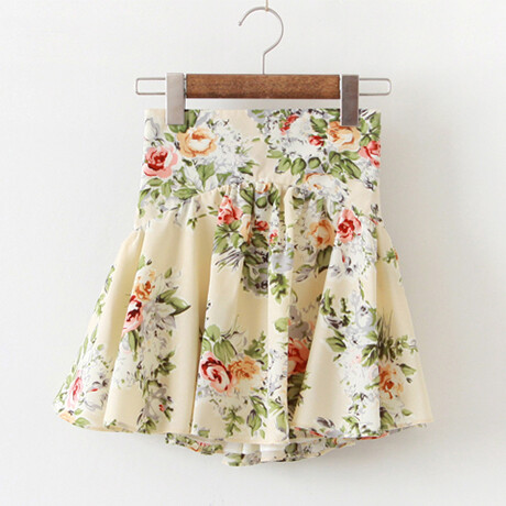 霓裳。女夏甜美杂志款日系碎花高腰雪纺半身大摆短裙 百搭