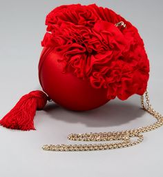 LOUBOUTIN red peony satin clutch