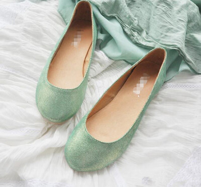 韩版圆头小清新绿色羊皮平底女鞋 真皮舒适平跟单鞋平底鞋