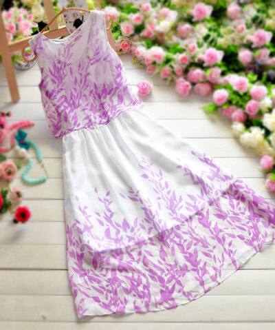 2014夏装新款韩版修身显瘦小清新树叶简洁优雅背心裙连衣裙沙滩裙
