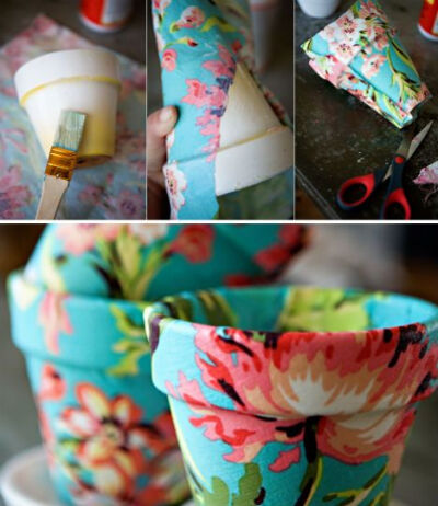 fabric covered flower pots.