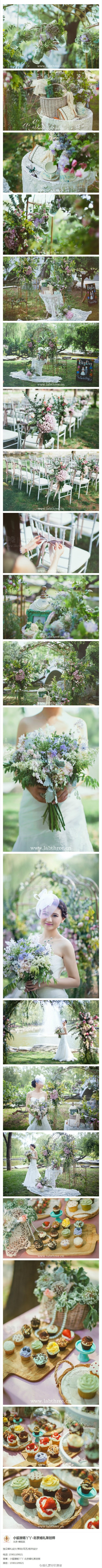  【田园森系婚礼】这是一场只有60人的小型婚礼，精致是它从头至尾延续的调性，浓郁的森系风格让在场的宾客似乎步入一场丛林里的盛宴，远离城市，丢掉纷扰，来一场回归田园的森系婚礼吧。感谢合作伙伴@小狐狸杨丫丫-北京婚礼策划师 的分享http://t.cn/RPALywZ