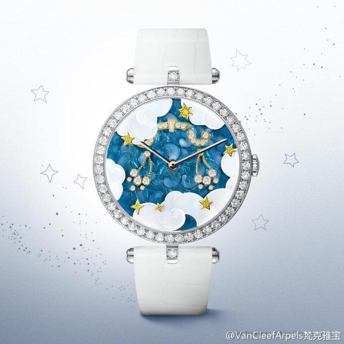 #2014 SIHH#梵克雅宝Lady Arpels Zodiac Libra天秤座腕表，极具诗意的天秤高悬于碧空之上，在微风的吹拂下轻轻摆动，诠释着公平与均衡，充满动感之美。