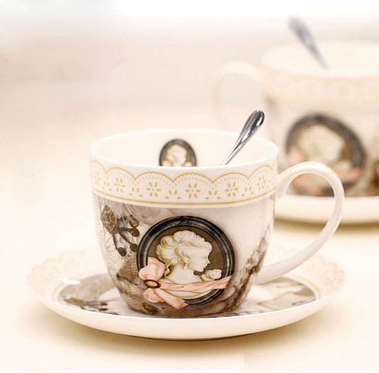 英式下午茶骨瓷咖啡杯碟套装 欧式复古玫瑰陶瓷咖啡具茶具送勺