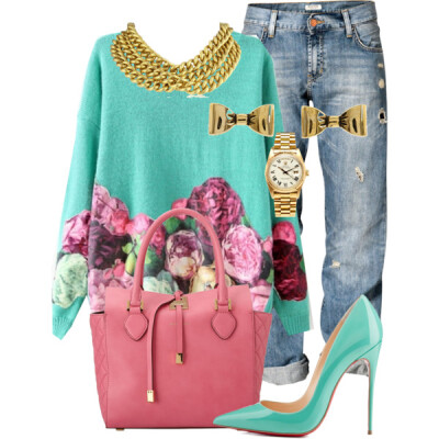 A fashion look from January 2014 featuring H&amp;amp;M jeans, Michael Kors tote bags and Betsey Johnson earrings. Browse and shop related looks.