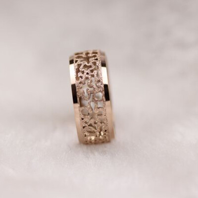 高品质磨砂茶花玫瑰金彩金戒指指环韩国钛钢饰品尾戒食指