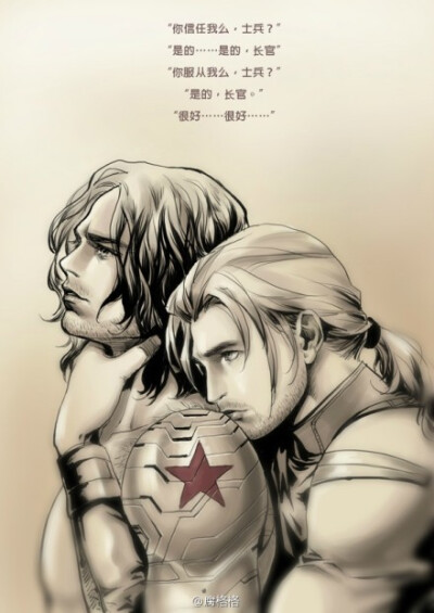 #美国队长2##双冬兵##stucky#再来安利一发双冬兵，台词来自@阿D掉进佩佩坑 的双冬兵文《冬日》。队长你不用再三确认了，冬吧唧will always follow you,XDDD.(这次再说队长像锤哥我就真的没法了XD) 以及求双冬兵的图…