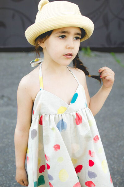 paint splotch sundress and hat, lovely. #designer #kids #fashion