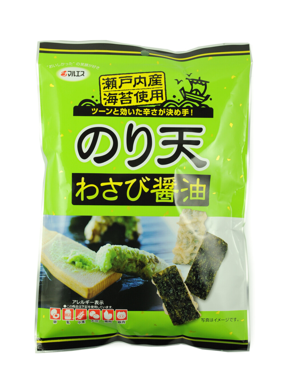 日本原装进口零食品 玛丽斯 芥末酱油味海苔米果大包 100g