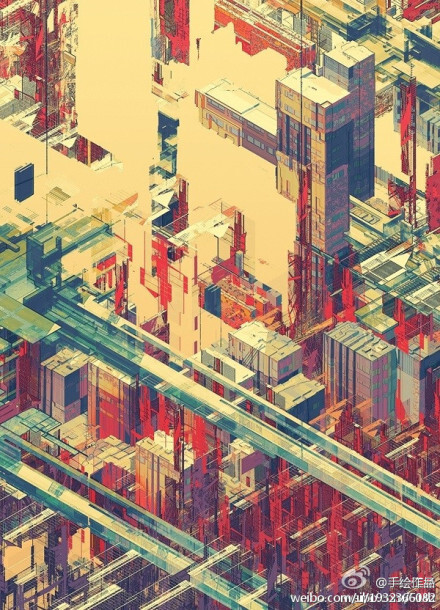 强烈风格的城市建筑插画。(by:Atelier Olschinsky)