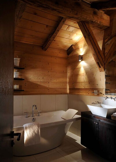 Bathroom At The Ski Chalet Ferme de Moudon | interior designer Nicky Dobree