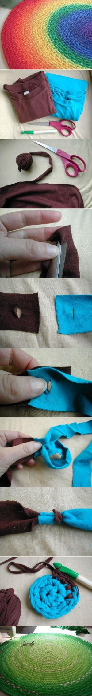 DIY Old T-Shirt rug. Wow! Love it.