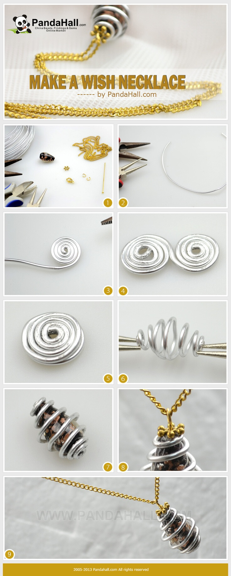 How to make a wish necklace? How to finish it with mere three easy steps? How to ensure it can be suitable for all daily outfits? Here, by using one drop foil Glass Bead, a 20cm long Aluminum wire and a strand of chain, you can make a wish necklace easily by yourself.