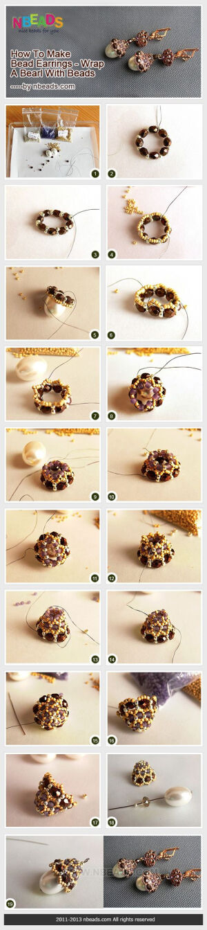 how to make bead earrings - wrap a pearl with beads