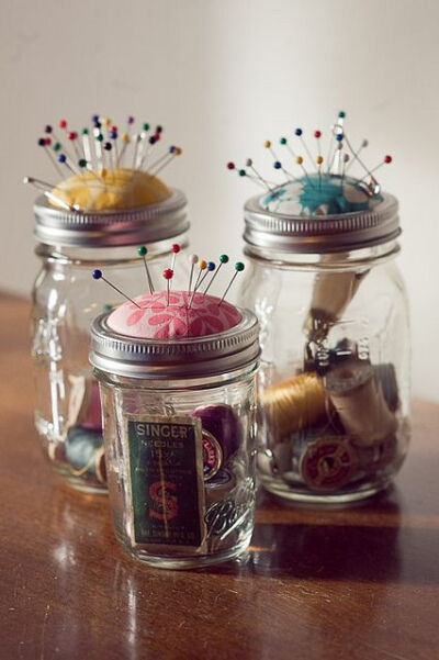 Mason jar pincushions