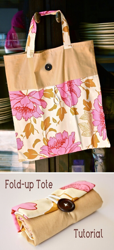 diy: fold-up tote. this would be great for grocery bags.