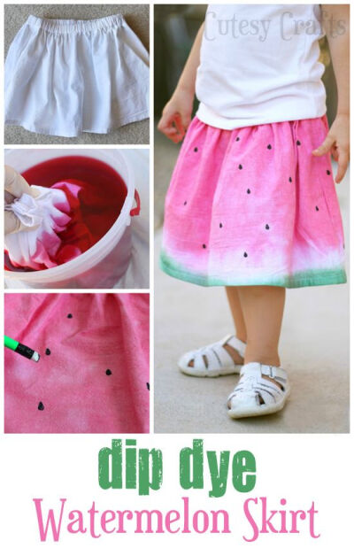 #DIY Dip Dye Watermelon Skirt www.kidsdinge.com https://www.facebook.com/pages/kidsdingecom-Origineel-speelgoed-hebbedingen-voor-hippe-kids/160122710686387?sk=wall