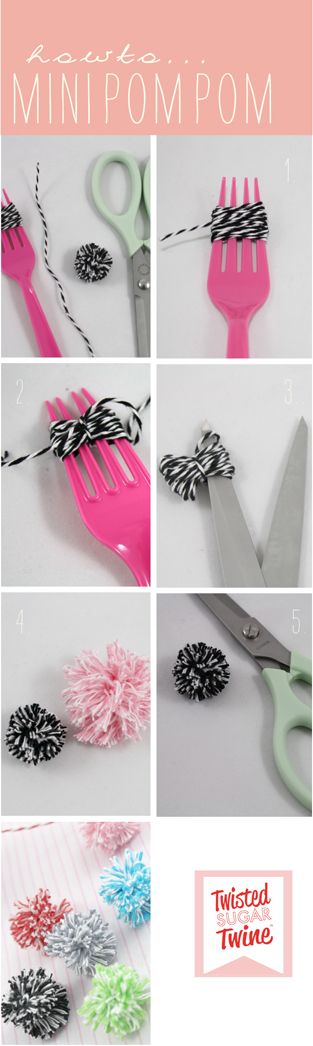 DIY bakers twine mini pom pom tutorial