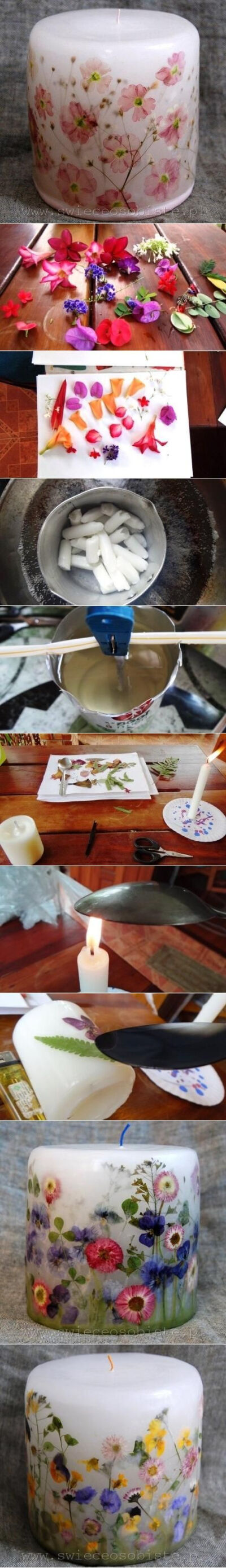 This looks easy ~ just get the spoon got from a candle light and rub it on the flowers x