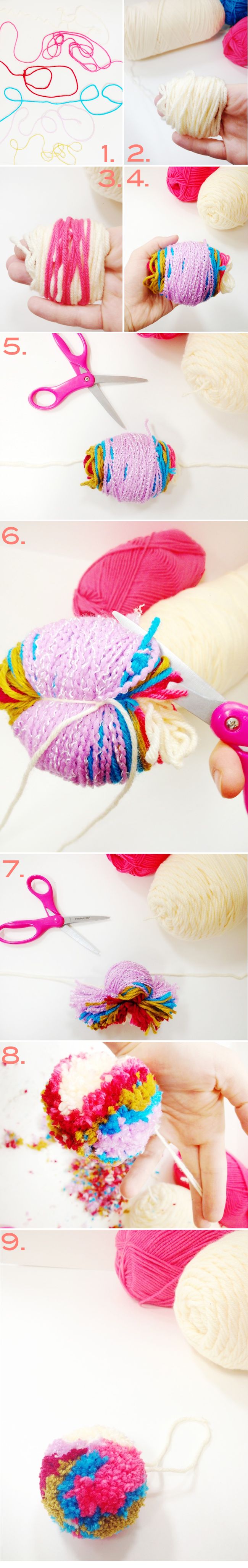DIY: colorful yarn pom pom ornament