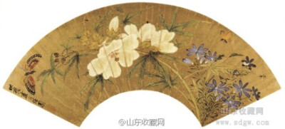 #扇面#明 陈洪绶《花卉草虫扇面》：画幅构图大胆新颖，平稳巧妙，设色明丽温和、层次细腻、变化微妙，在赭色的绢底上更显典雅端丽~-山东收藏网聚宝社区 - Powered by Discuz!http://t.cn/RPfHFmr@艺术国际网 @想象画…