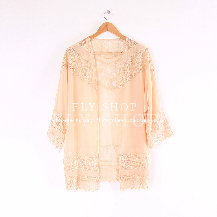 欧美单 唯美睫毛蕾丝 拼接柔软蕾丝 防晒衫 雪纺衫