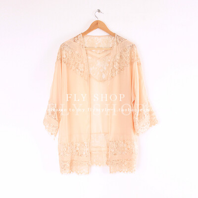 欧美单 唯美睫毛蕾丝 拼接柔软蕾丝 防晒衫 雪纺衫