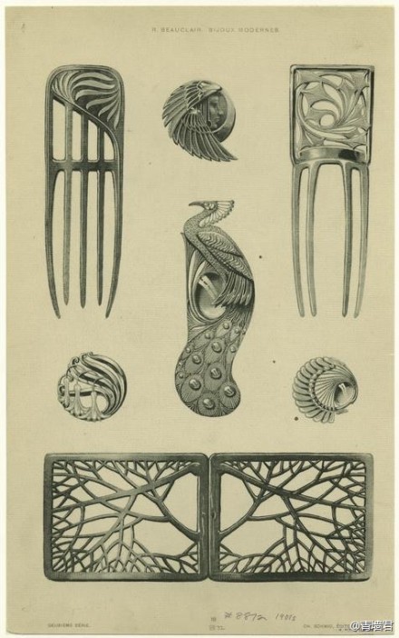 刷一把珠宝设计稿过过瘾——摘自Bijoux modernes（1901s），作者Rene Beauclair。