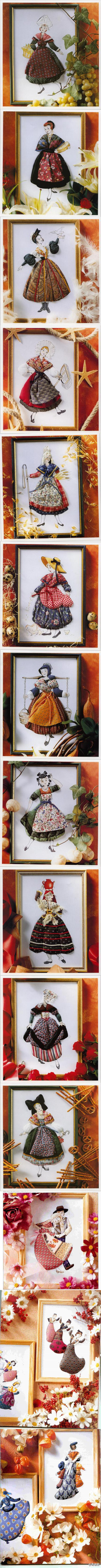 #Les Costumes Folkloriques Sur Carton Mousse#可爱的贴布画姑娘，真的很适合做成装饰画裱起来~http://t.cn/zHFWnnc