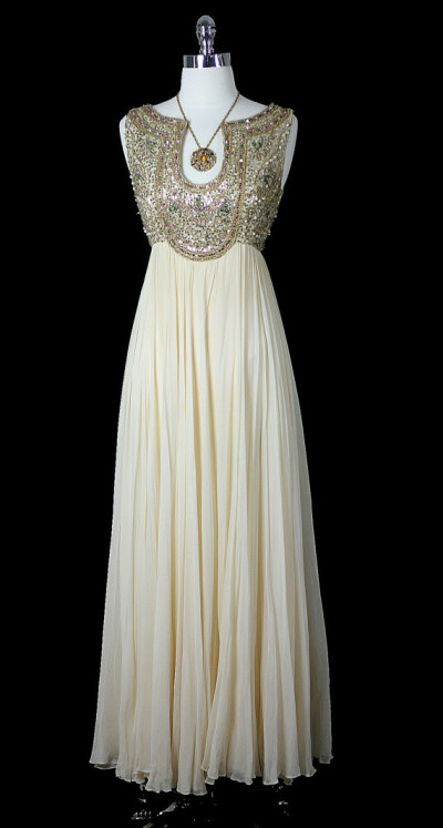 1950s Silk Chiffon Beaded dress.