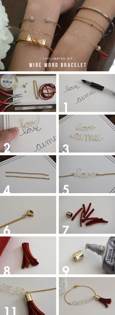 DIY: Wire Love/Name Bracelet with Tassel, so cute!