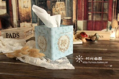 zakka杂货 气质蓝色纸巾盒 方形纸巾盒 抽纸盒 马口铁盒