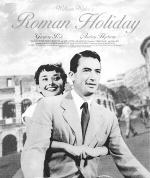 《罗马假日》（Roman Holiday）是1953年由美国派拉蒙公司拍摄的浪漫爱情片，故事讲述了一位欧洲某公国的公主与一个美国记者之间在意大利罗马一天之内发生的浪漫故事。 影片由格利高里·派克和奥黛丽·赫本联袂主演，取得了巨大的成功，成为好莱坞黑白电影的经典之作。奥黛丽·赫本也因该片获得了她一生最重要的奖项——奥斯卡最佳女主角奖。电影上映后，片名成为很多商号争抢的名字，也有用罗马假日作为品牌的摩托车。