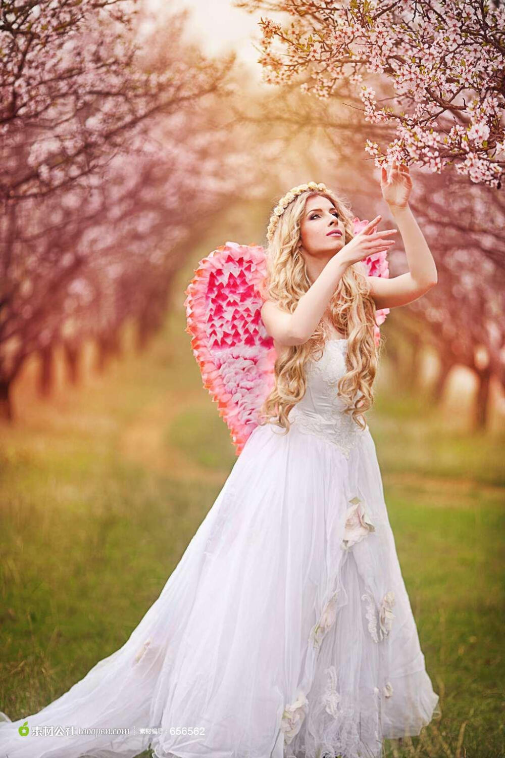 穿粉色翅膀白色婚纱美女艺术照高清图片素材