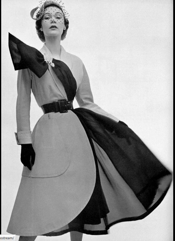 1951 - Sophie Malgat wearing fashion by Jacques Fath. Photo by Philippe Pottier.