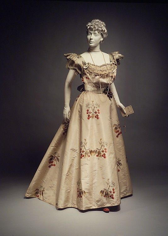 Haute Couture Charles Frederick Worth evening dress gown by designer Jean Philippe Worth in French 1898.