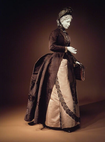 Haute Couture Charles Frederick Worth afternoon dress long sleeve bustle gown from French 1888.